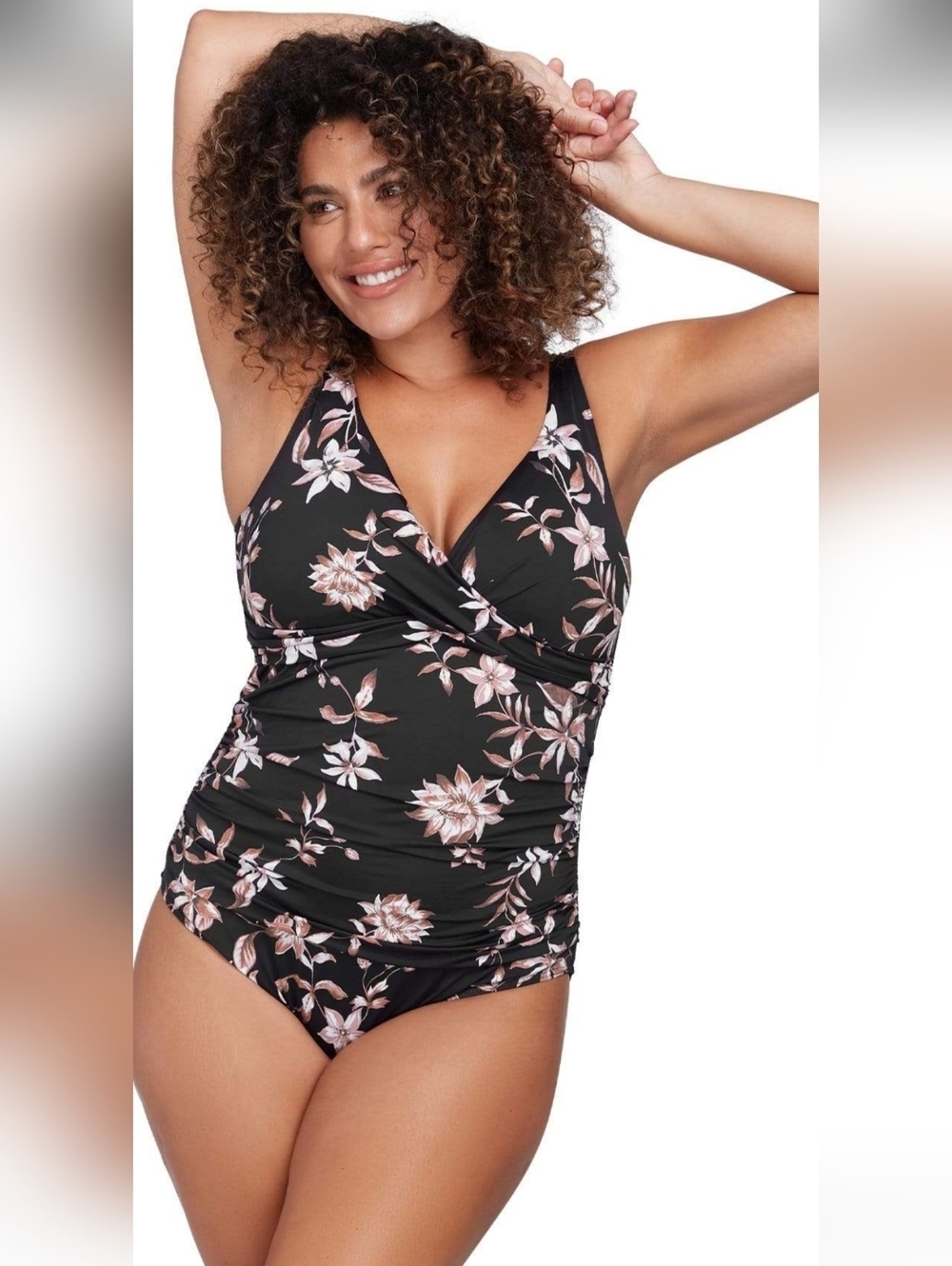Artesands Black Floral One-Piece Swimsuit Size 18+